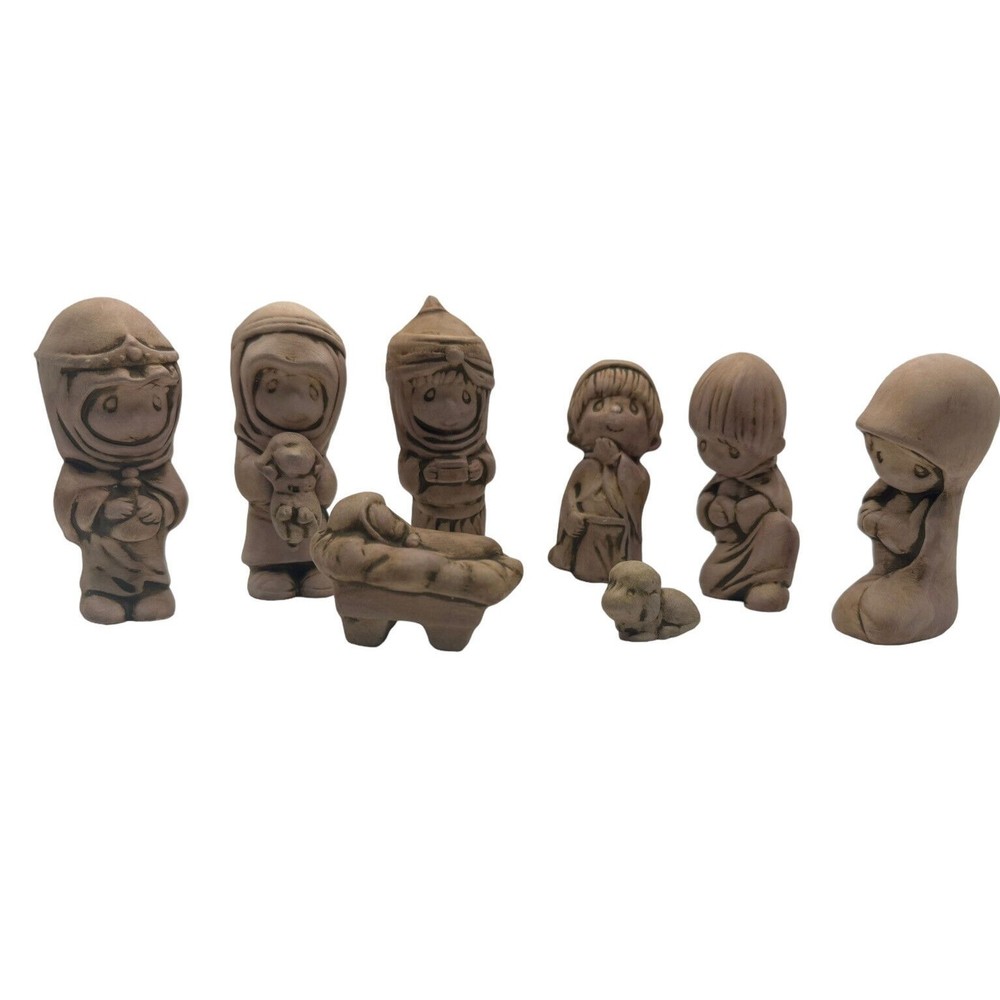 Precious Moments Ceramic Nativity Set Project Hand Finished Vintage 8 Pieces